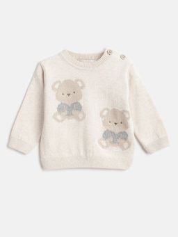 Chicco - Boys Beige Animal Woollen Self Design Sweater