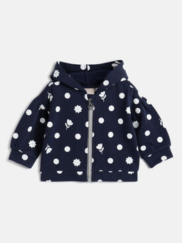 Chicco - Girls Navy Blue Floral Printed Cotton Hoodie