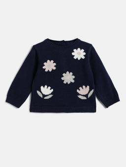 Chicco - Girls Navy Blue Floral Woollen Sweater