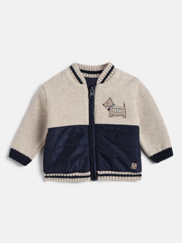 Chicco - Boys Beige Colorblock Applique Detail Cardigan