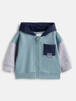 Chicco - Boys Blue Colorblock Oversized Front-Open Hoodie
