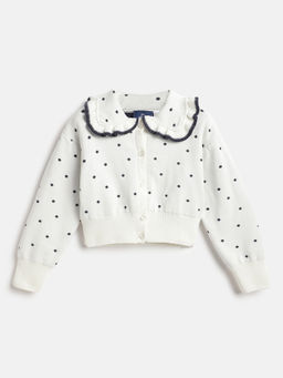 Chicco - Girls White Printed Cotton Cardigan