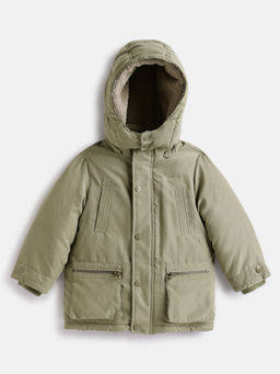 Chicco - Boys Hooded Solid Water Resistant Khaki Puffer