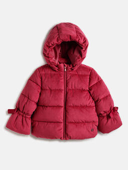 Chicco - Girls Red Hooded Solid Lightweight Casual Padded Puffer
