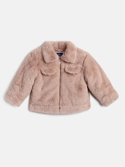 Chicco - Girls Brown Spread Collar Solid Lightweight Jacket