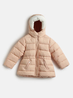 Chicco - Girls Beige Hooded Solid Lightweight Puffer