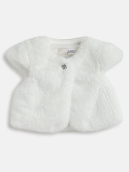 Chicco - Girls White Collarless Solid Lightweight Jacket