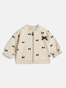 Chicco - Girls Beige Ethnic Motifs Embroidered Bomber Jacket