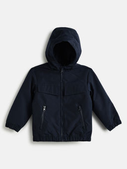 Chicco - Boys Navy Blue Hooded Solid Water Resistant Jacket