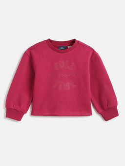 Chicco - Girls Pink Typography Round Neck Cotton Sweatshirt