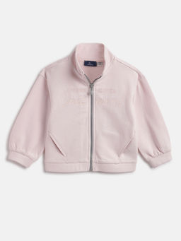 Chicco - Girls Pink Typography Cotton Bomber Jacket