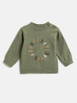 Chicco - Boys Green Embroidered Woollen Regular Sweater