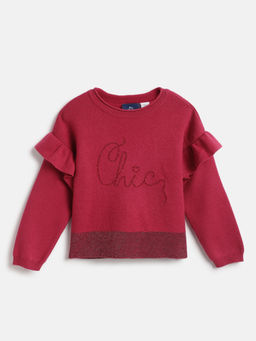 Chicco - Girls Maroon Typography Round Neck Sweater