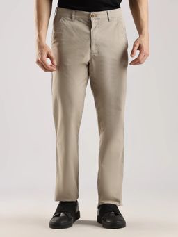 Calvin Klein - Men Brown Cotton Solid Straight Fit Casual Trouser
