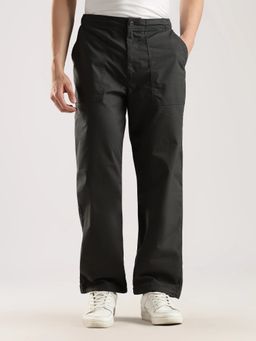 Calvin Klein - Men Black Cotton Solid Relaxed Fit Casual Trouser