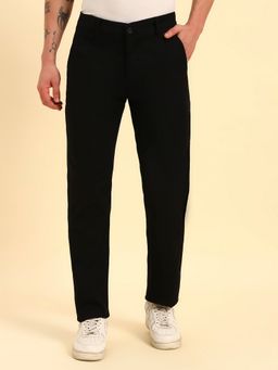 Cantabil - Men Black Cotton Solid Regular Fit Casual Trouser