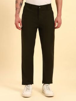 Cantabil - Men Olive Cotton Solid Regular Fit Casual Trouser