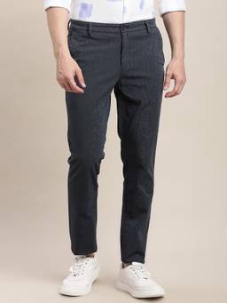 Turtle - Men Grey Cotton Blend Solid Slim Fit Casual Trouser