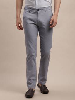 Turtle - Men Grey Cotton Blend Solid Slim Fit Casual Trouser