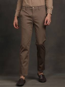 Turtle - Men Brown Cotton Blend Solid Slim Fit Casual Trouser