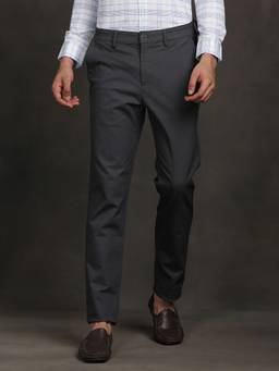 Turtle - Men Grey Cotton Blend Solid Straight Fit Casual Trouser