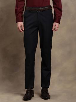 Turtle - Men Black Cotton Blend Solid Slim Fit Casual Trouser