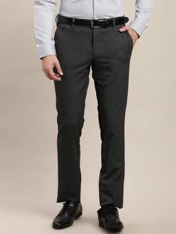 Turtle - Men Charcoal Cotton Blend Textured Slim Fit Formal Trouser