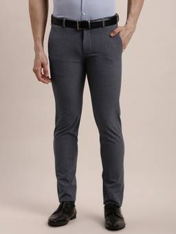 Turtle - Men Grey Cotton Blend Textured Slim Fit Formal Trouser
