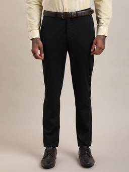 Turtle - Men Black Nylon Elastane Solid Slim Fit Formal Trouser