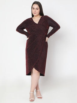 VERO MODA - Maroon Shimmer Wrap Dress