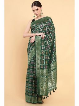Soch - Women Green Silk Embroidered Saree with Stitched Blouse