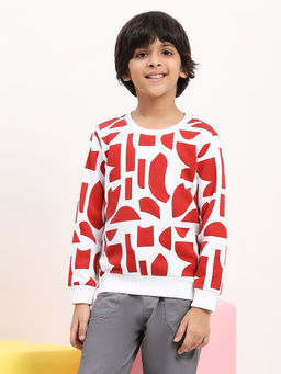 Spunkies - Terry Cotton-Poly Blend Printed Full Sleeve Boys Red Sweatshirt