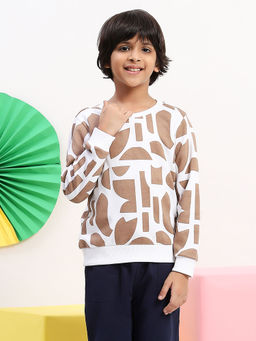 Spunkies - Terry Cotton-Poly Blend Printed Full Sleeve Boys Brown Sweatshirt