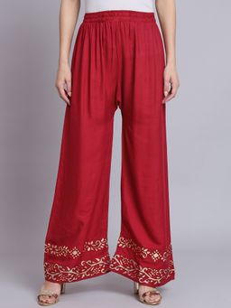 Bcz Style - Women Maroon Rayon Embroidered Elastic Palazzo
