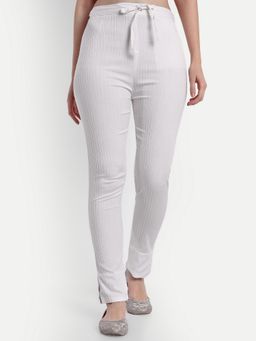 Bcz Style - Women White Lycra Striped Pant
