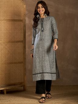 INDDUS - Grey Yoke Design Stright Kurta