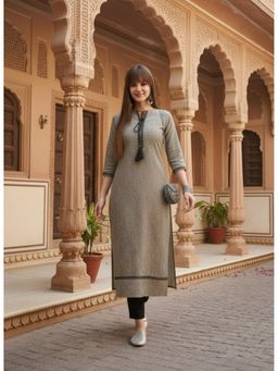 INDDUS - Beige Yoke Design Stright Kurta