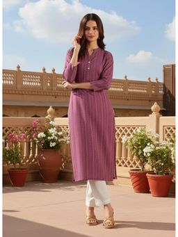 INDDUS - Women Striped Pink Stright Kurta