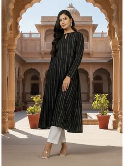 INDDUS - Black Striped Design A-Line Kurta