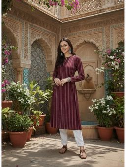 INDDUS - Maroon Striped Design A-Line Kurta