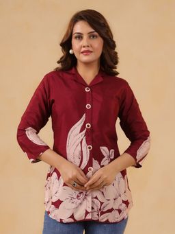 KAFTANIZE - Maroon Full Sleeves Floral Printed Shirt