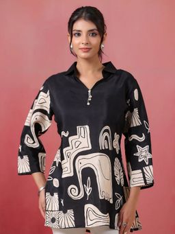KAFTANIZE - Black Abstract Printed Short Kurti