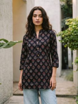 KAFTANIZE - Black Printed Short Kurti