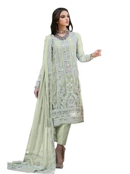 UDAY ENTERPRISE - Premium Pastel Green Georgette Silk Semi-Stitched Kurta with Pant and Dupatta