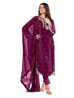 UDAY ENTERPRISE - Premium Pastel Purple Georgette Silk Semi-Stitched Kurta with Pant and Dupatta