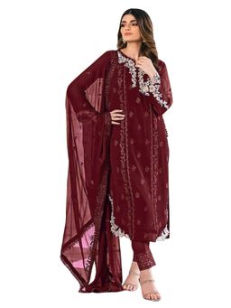 UDAY ENTERPRISE - Premium Pastel Maroon Georgette Silk Semi-Stitched Kurta with Pant and Dupatta