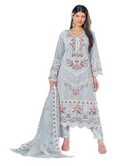 UDAY ENTERPRISE - Women Premium Pastel Grey Organza Silk Semi-Stitched Kurta with Pant and Dupatta
