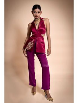 The Black Sheep Collective - Wine Brass and Bordeaux Cut-Out Blazer with Pant