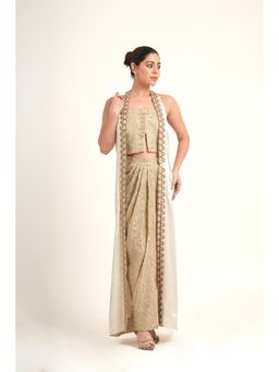 The Black Sheep Collective - Beige Cosmic Queen Cape with Draped Skirt and Crop Top