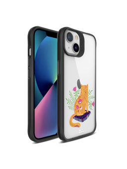 DailyObjects - Happy Kitty Black Hybrid Clear Case Cover for iPhone 13 Mini 5.4 inch